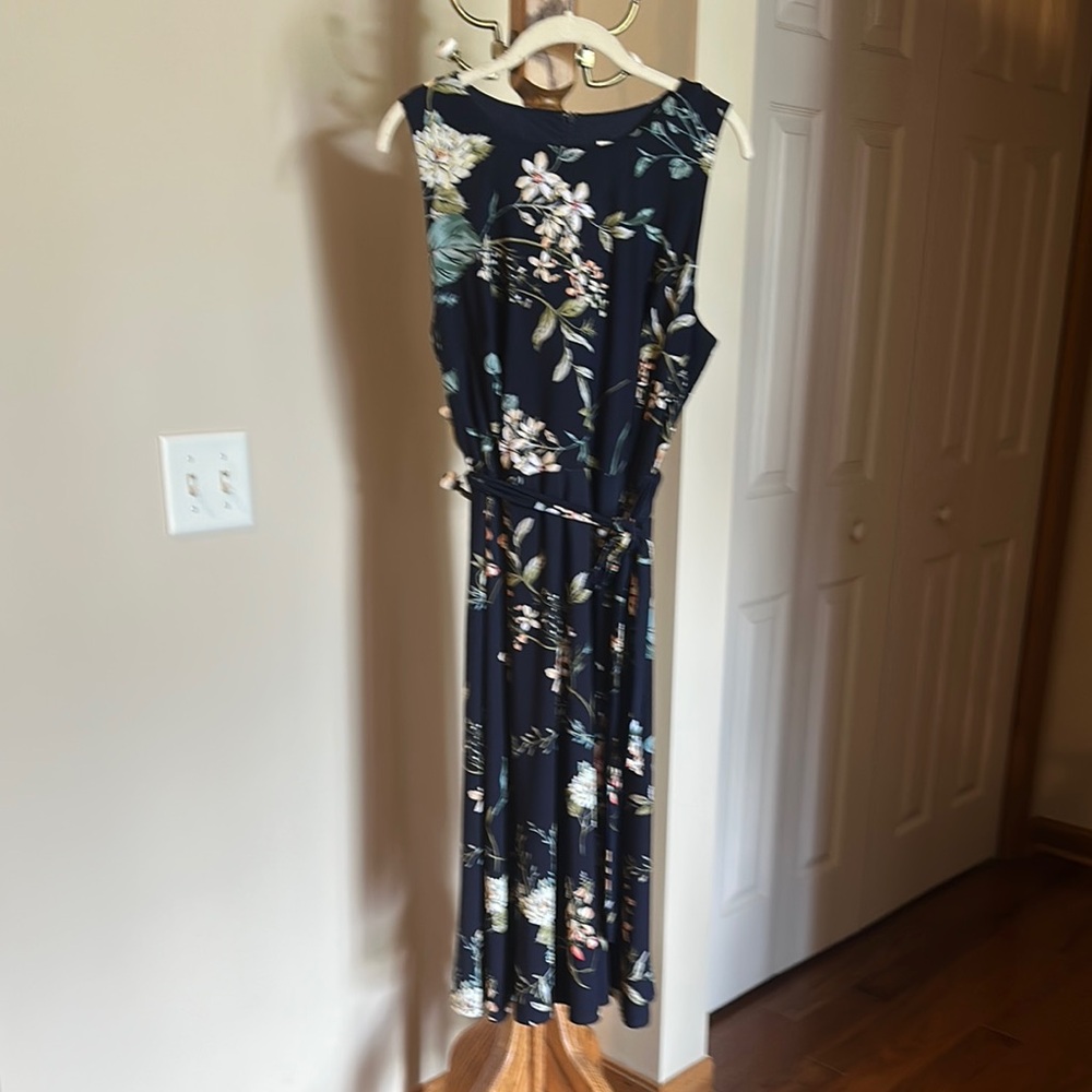 Anne Klein Navy Floral Midi Dress